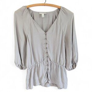 Banana Republic Womens 100% Silk Gray Pearl Button-Front Blouse Small